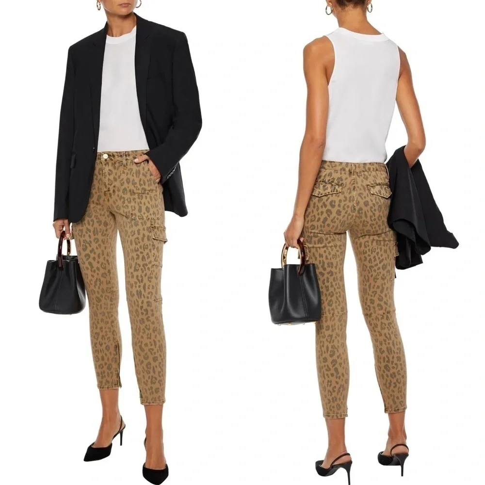 FRAME Cheetah Cargo Skinny Jeans Stretch Mid-Rise Cropped Size 28 NWT - Picture 2 of 10